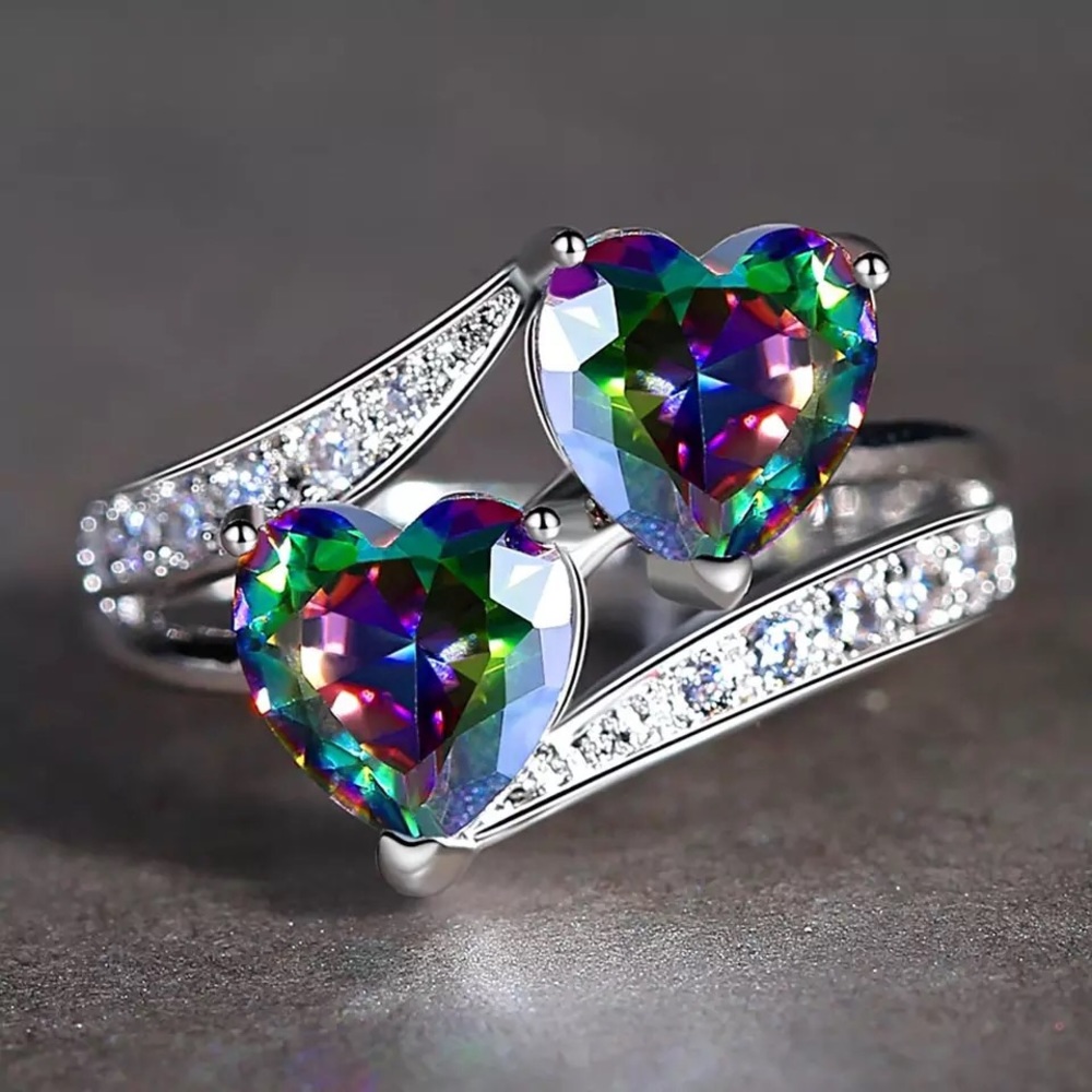 18k White Gold Mystic Topaz Double Hearts
